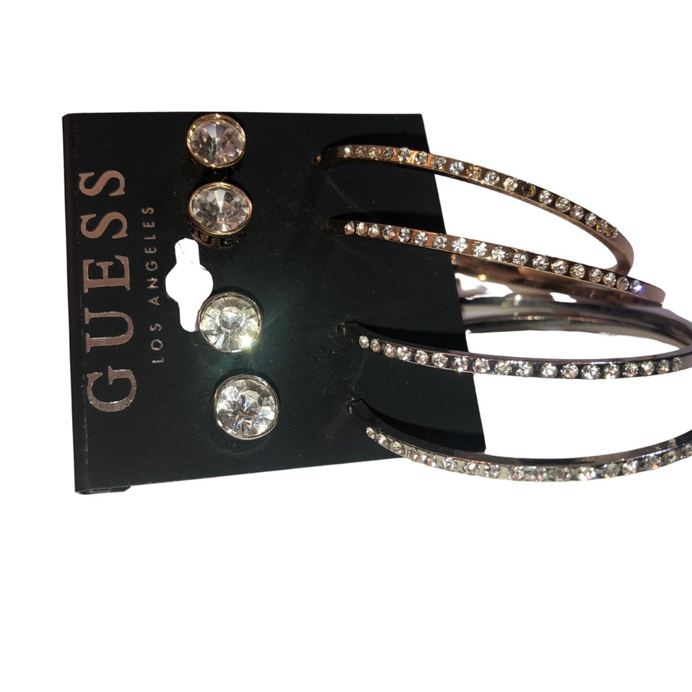 NWT Guess Silver & Rose Gold Hoop + Stud Earring Set – Rhinestone Accents - Picture 10 of 10